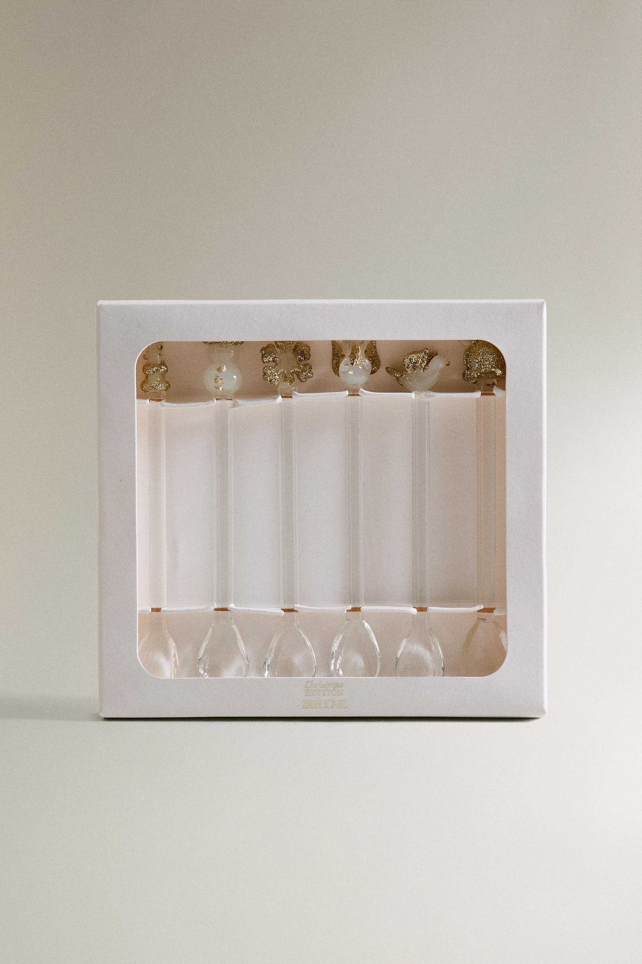 SET OF SHINY CHRISTMAS GLASS DESSERT SPOONS (SET OF 6)